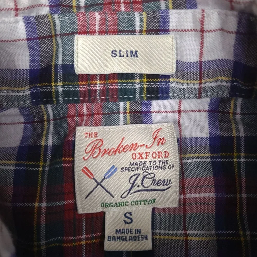 J Crew Shirt Mens Small Slim Plaid The Broken-in Oxford Organic Cotton Button Up
